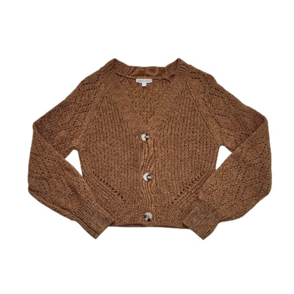 Derek Heart Cropped Cardigan Brown Cable Knit V-Neck Size Small - Picture 2 of 8